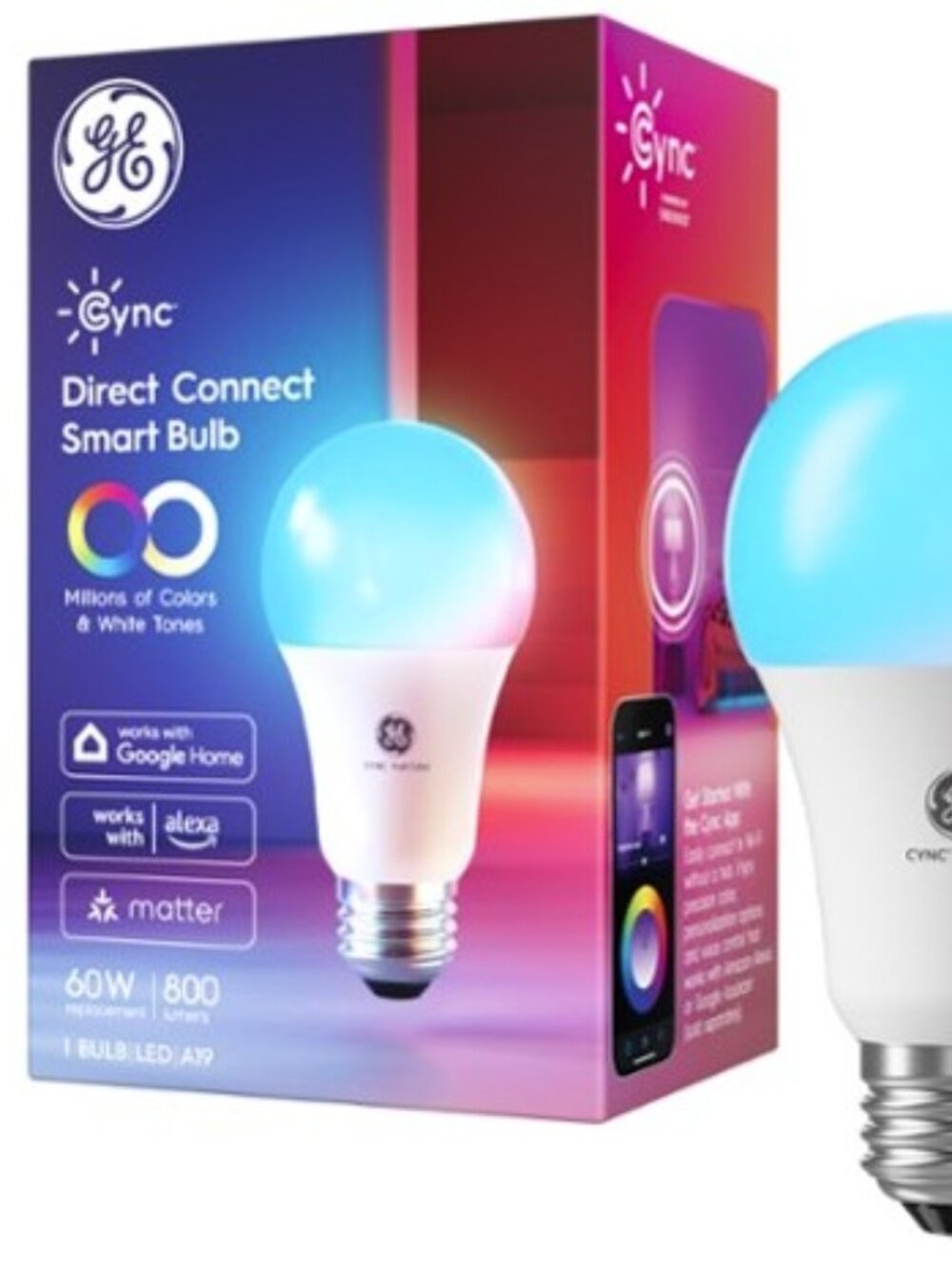 GE Cync A19 Smart LED Light Bulb Color Changing Indoor Décor Lights 60 Watts TWO